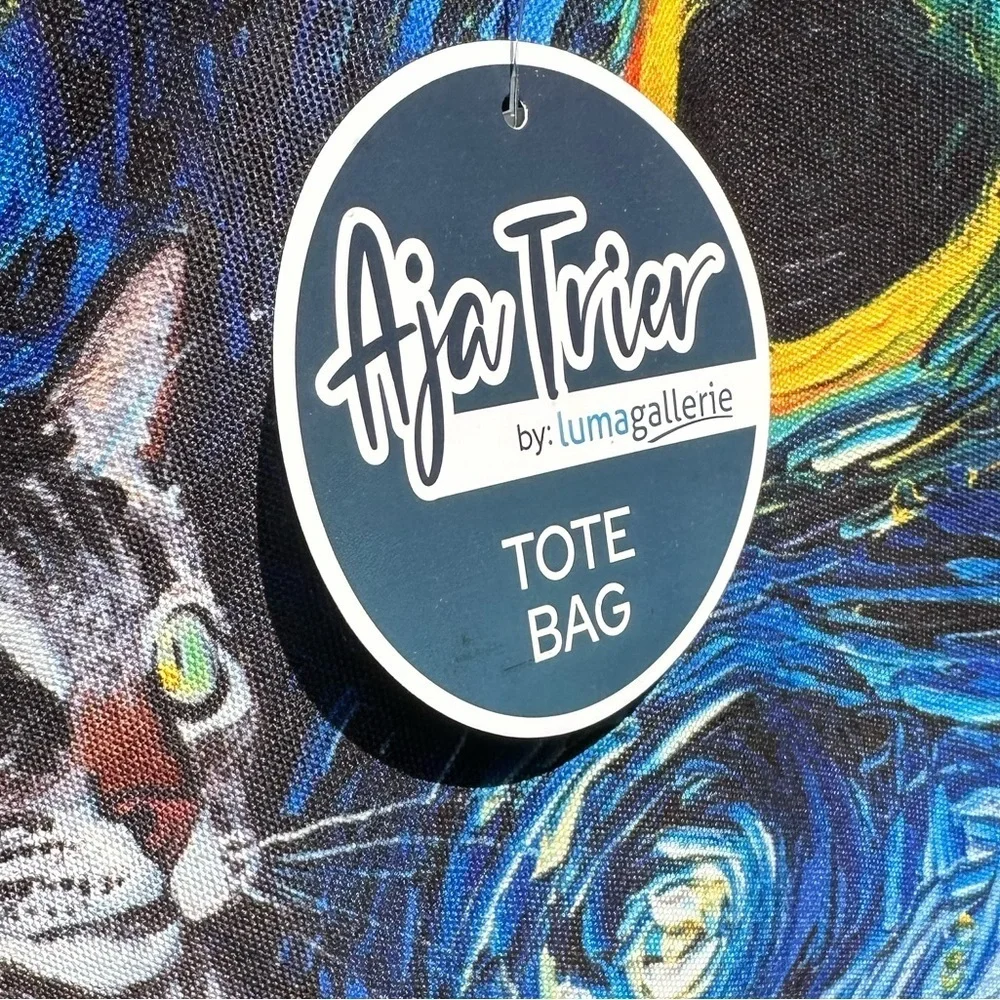 Starry Night Grey Tabby Cat  Tote Bag NWT
